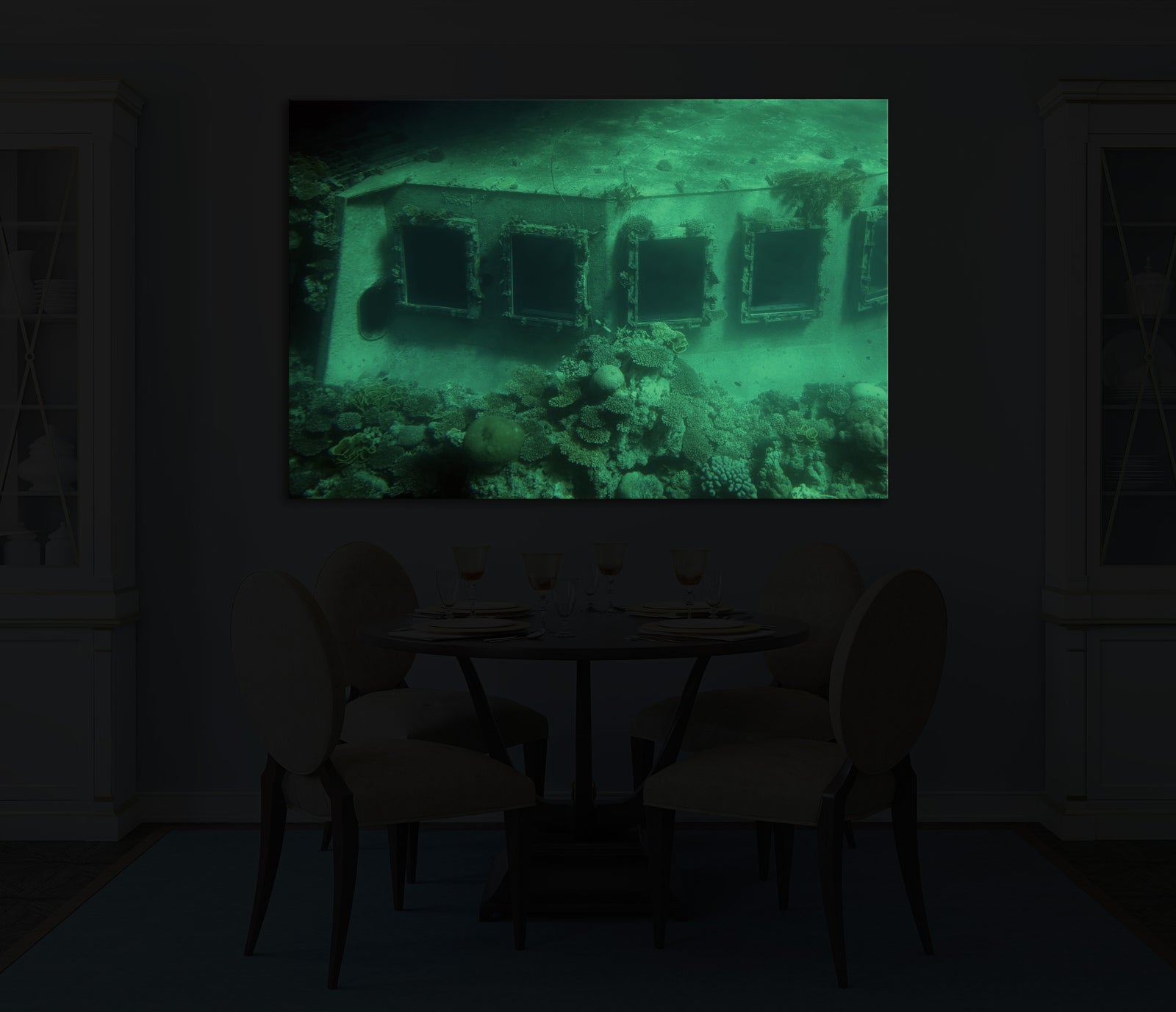 Landscapes No. 367, glowing in a room at night