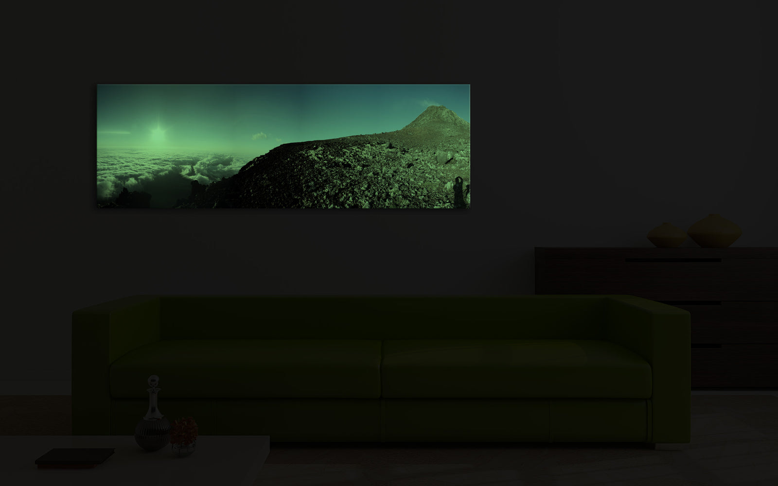 Landscapes No. 368, glowing in a room at night