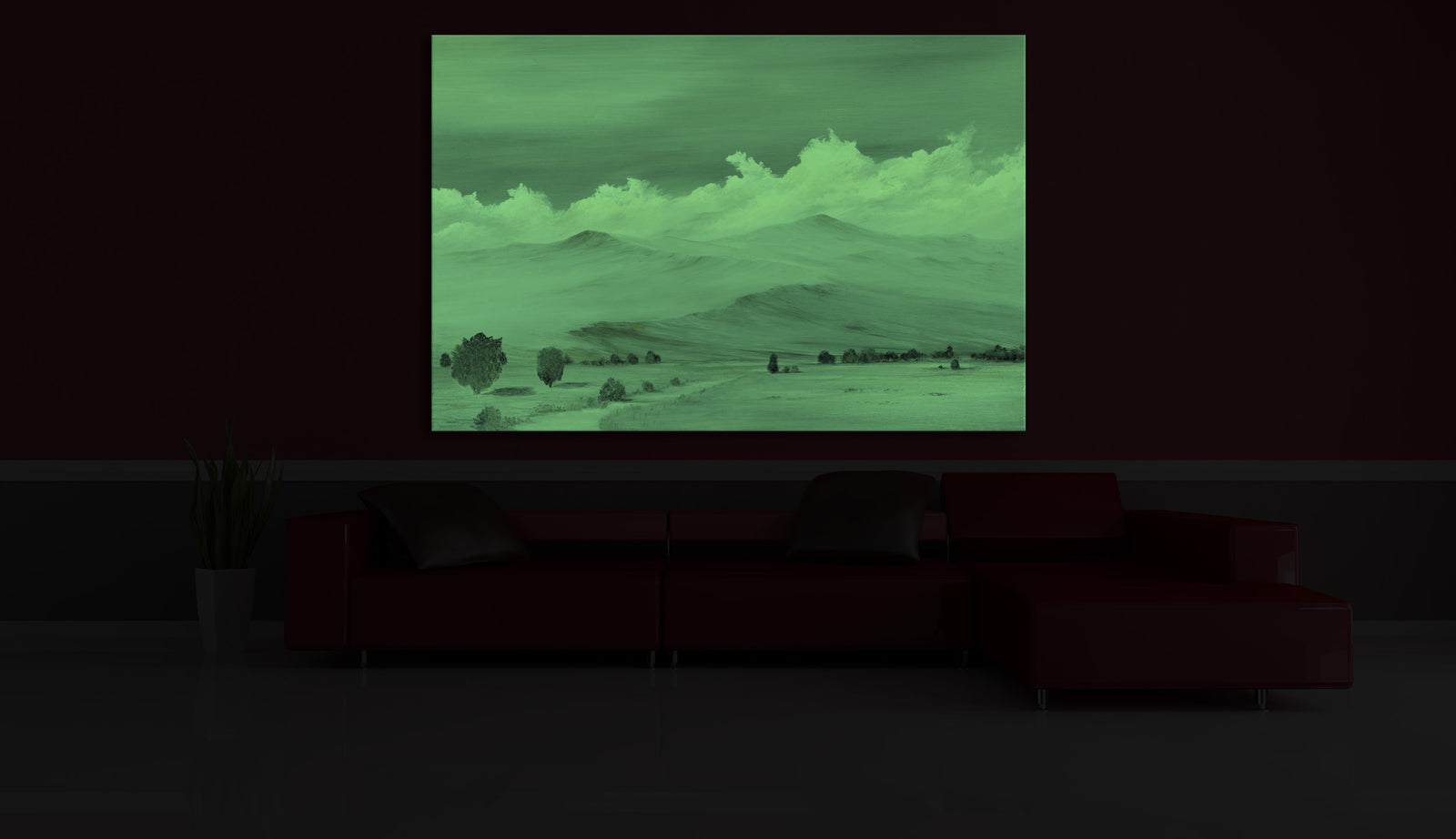 Landscapes No. 371, glowing in a room at night