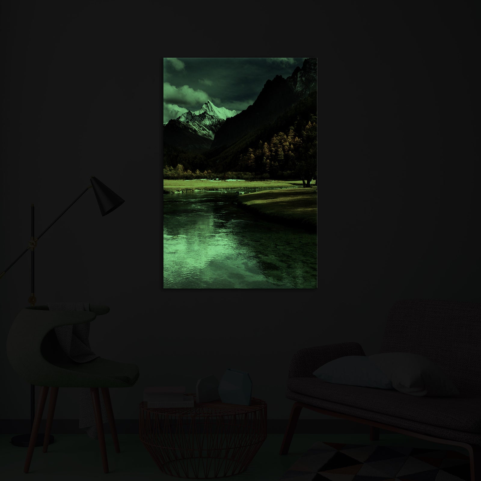 Landscapes No. 372, glowing in a room at night