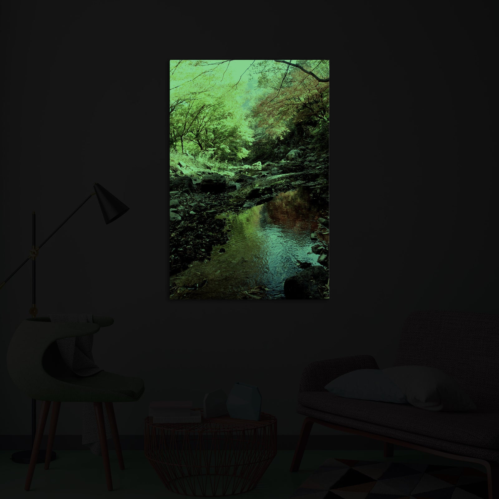 Landscapes No. 374, glowing in a room at night