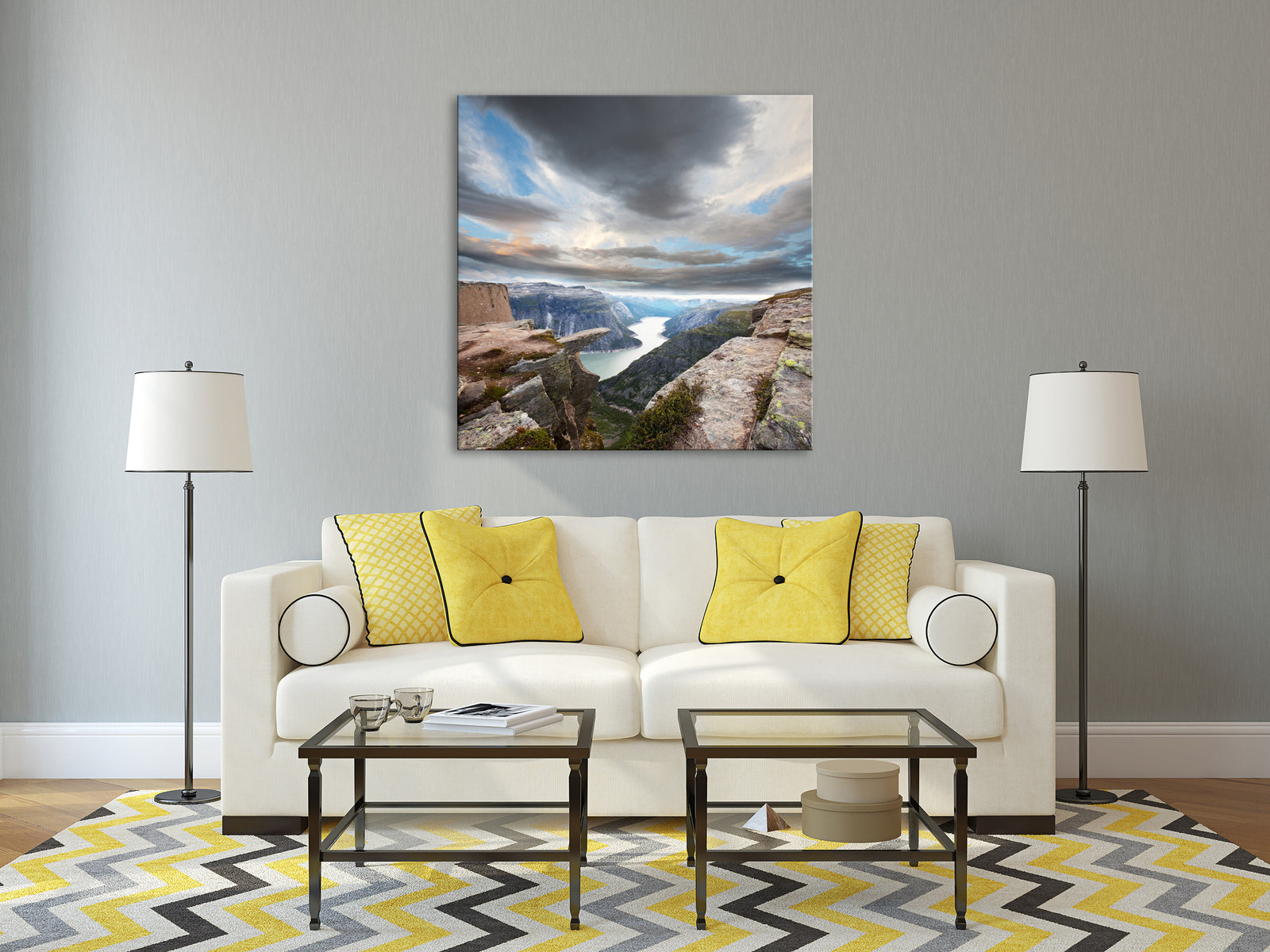 Landscapes No. 375, shown framed in a room by day