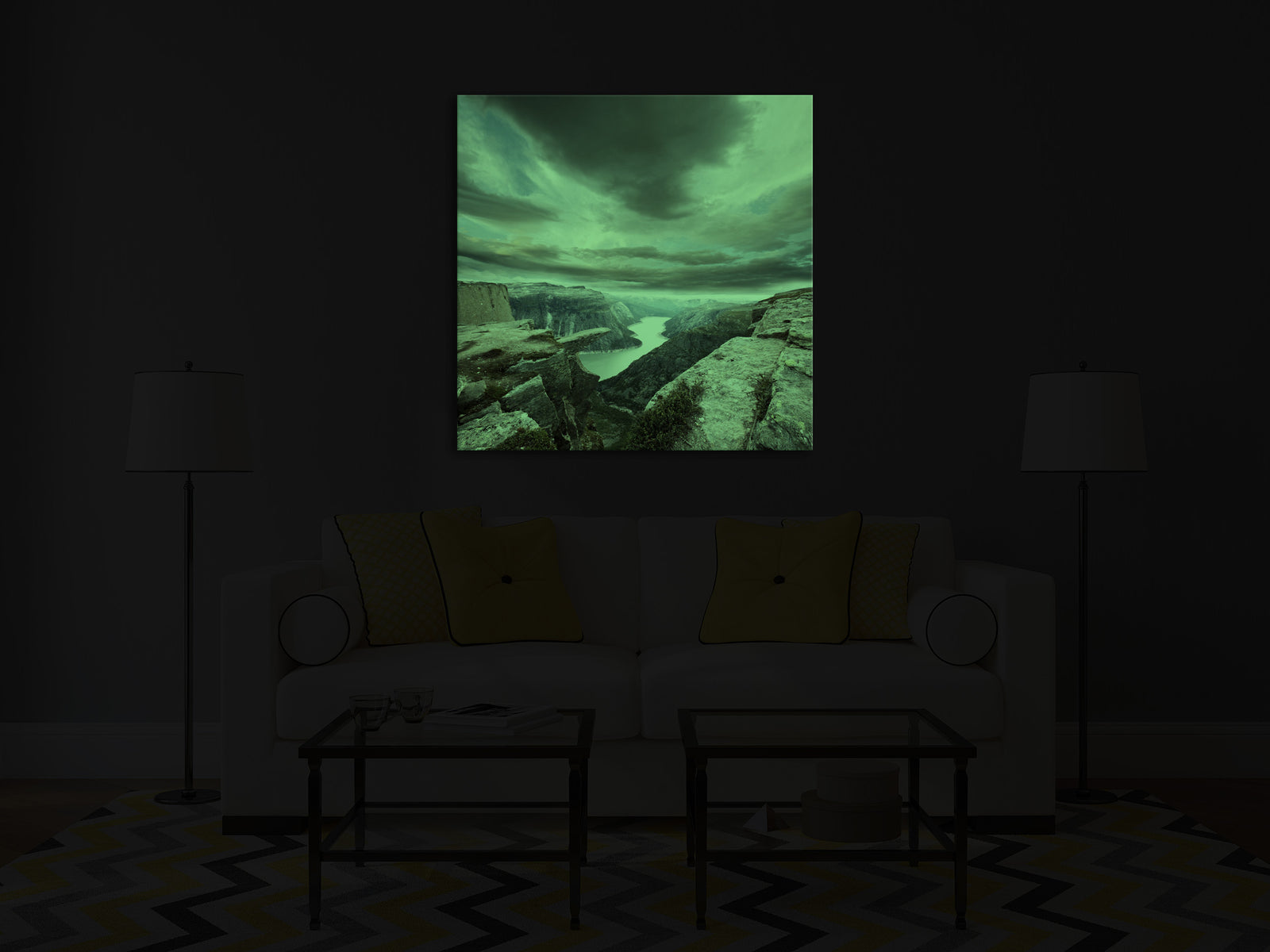 Landscapes No. 375, glowing in a room at night