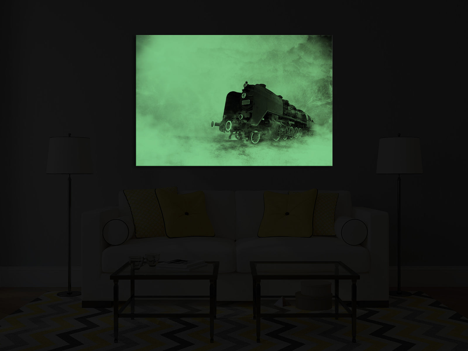 Maps No. 002, glowing in a room at night