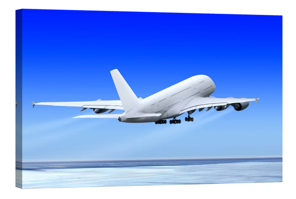 Airliner Taking Off Glow in the Dark Canvas Wall Art for Boys Bedroom, by day