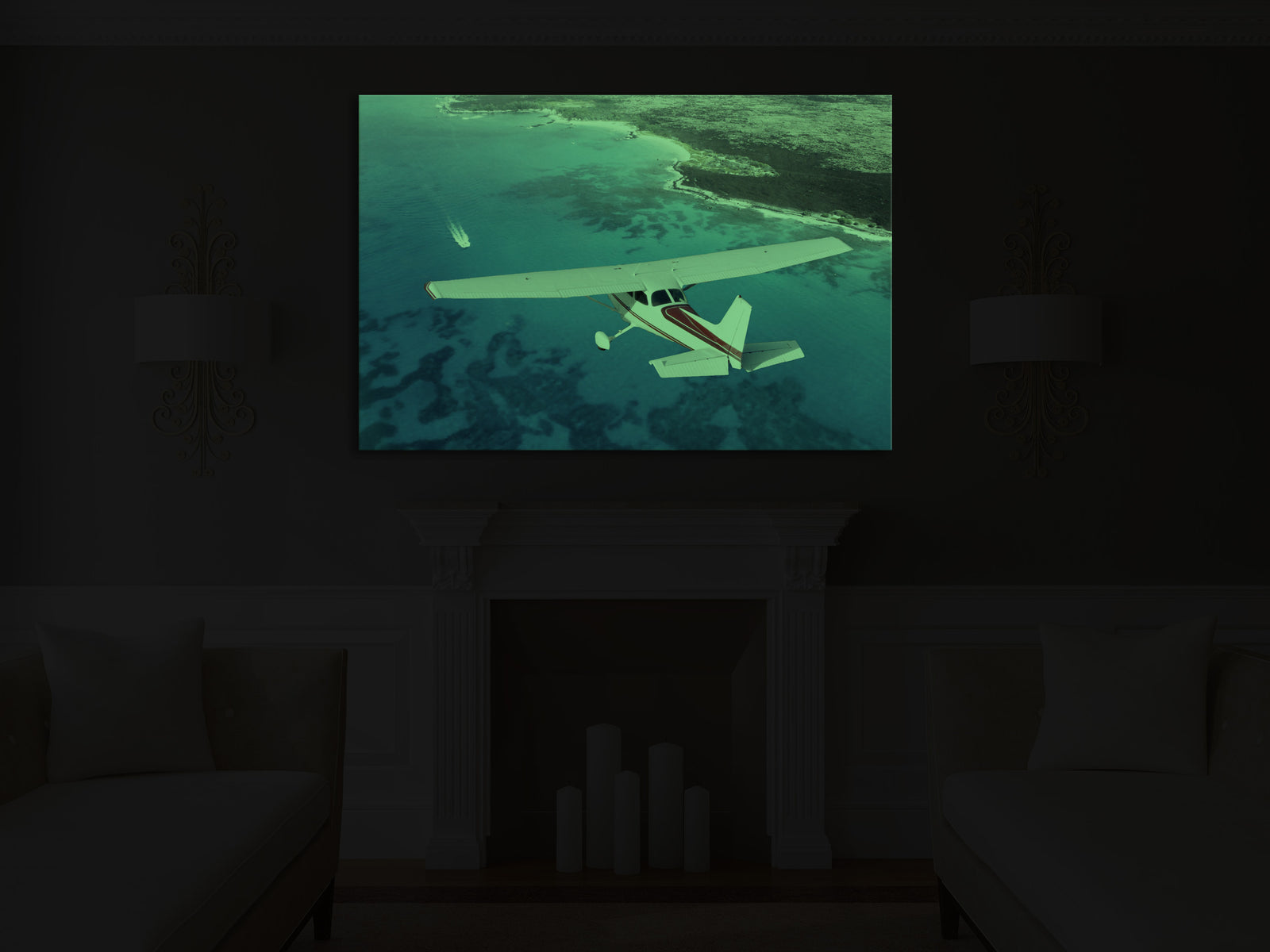 Maps No. 004, glowing in a room at night