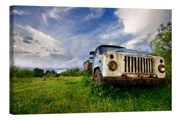 Abandoned Farm Truck Glow in the Dark Canvas Wall Art for Living Room, by day