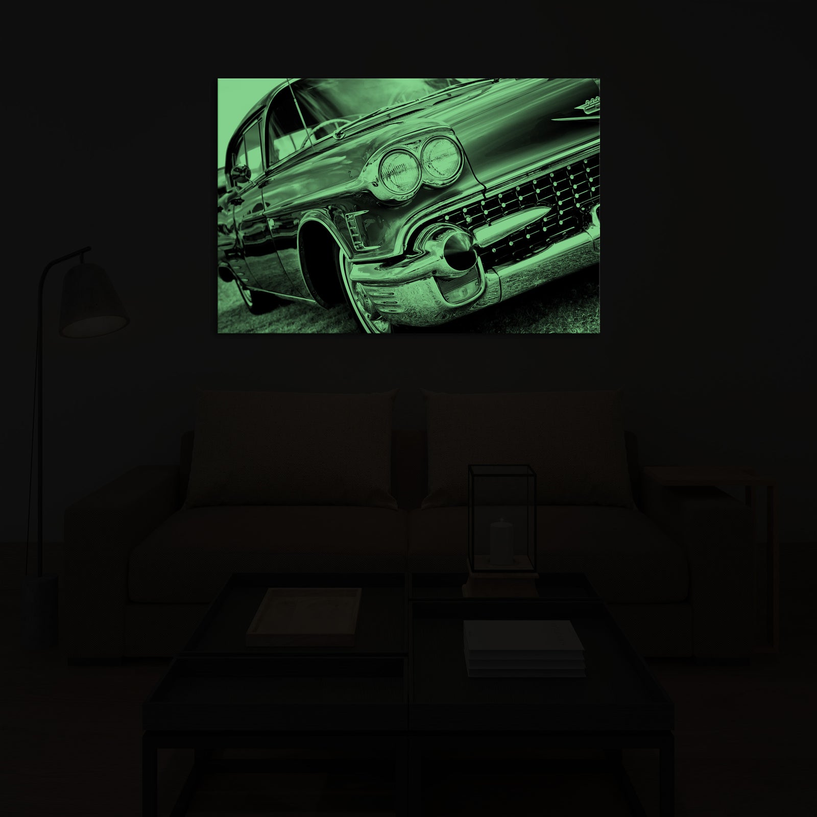 Maps No. 015, glowing in a room at night