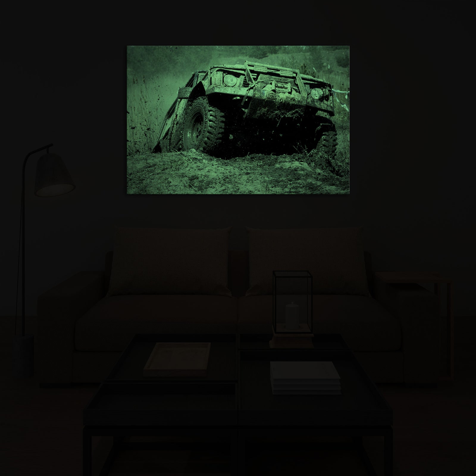 Maps No. 016, glowing in a room at night