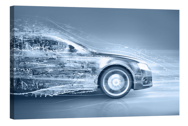 Abstract Speeding Car Glow in the Dark Canvas Wall Art for Teen Bedroom, by day