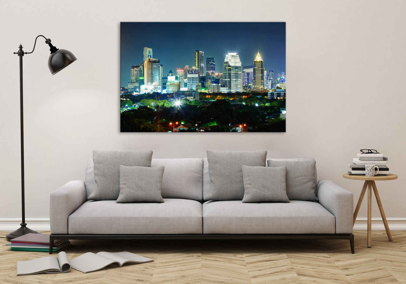 Cities No. 015, shown framed in a room by day