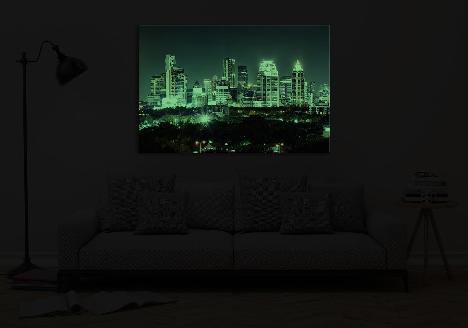 Cities No. 015, glowing in a room at night