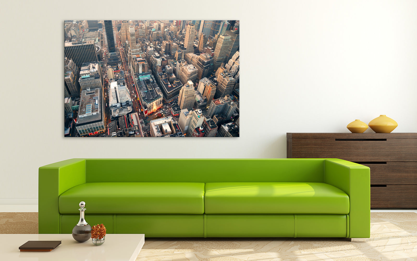 Cities No. 016, shown framed in a room by day