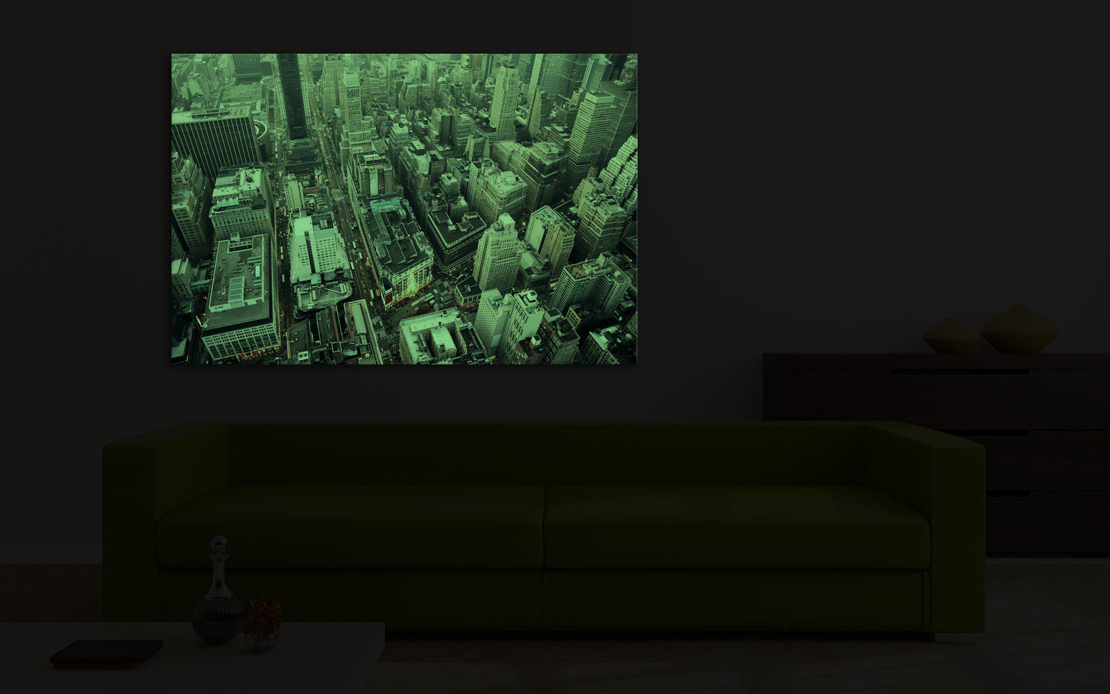 Cities No. 016, glowing in a room at night
