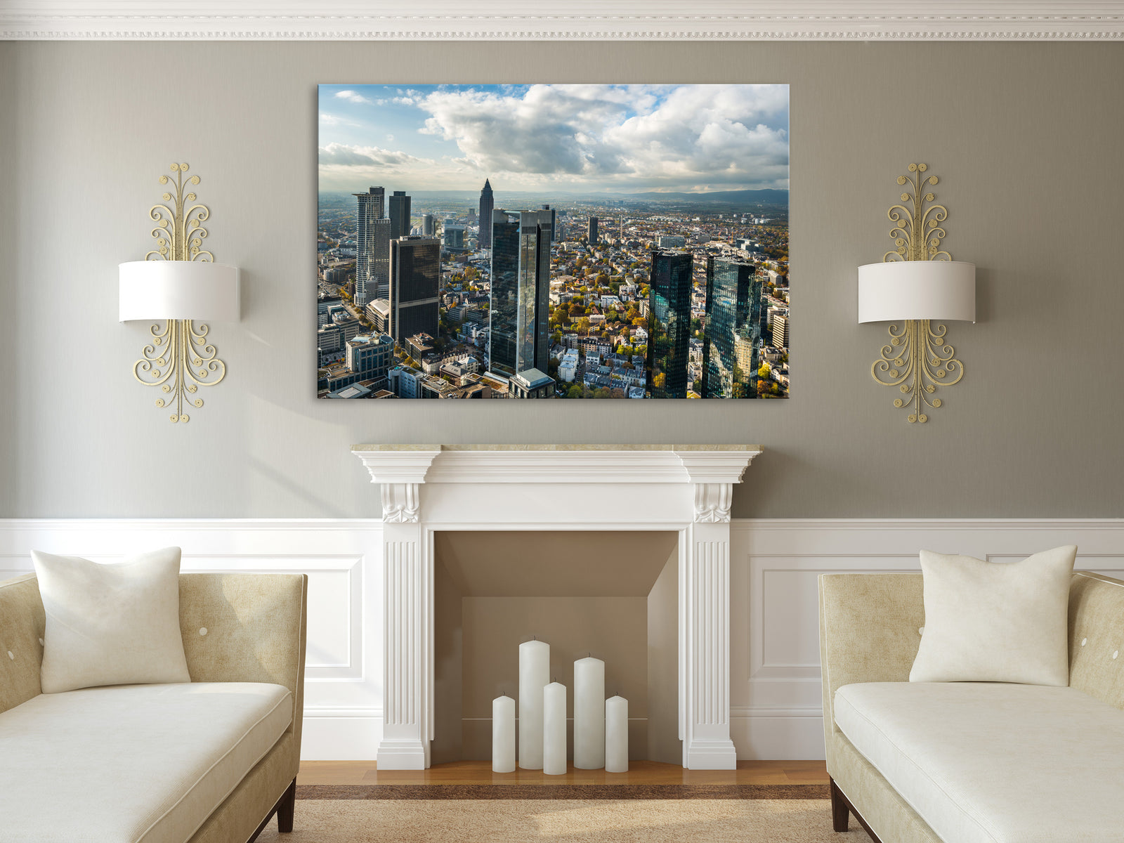 Cities No. 017, shown framed in a room by day