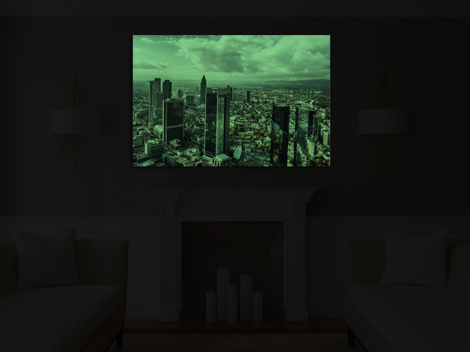 Cities No. 017, glowing in a room at night