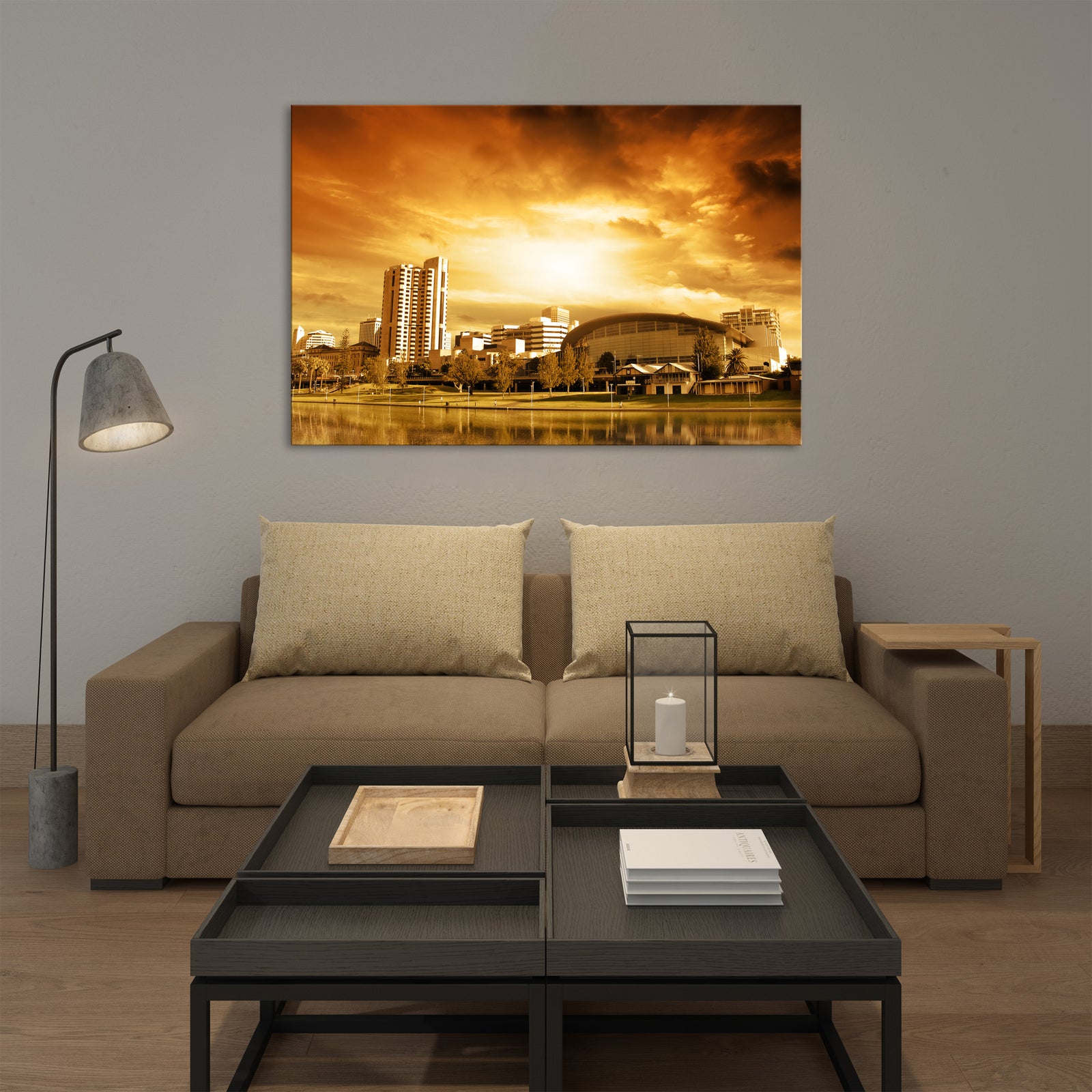Cities No. 018, shown framed in a room by day