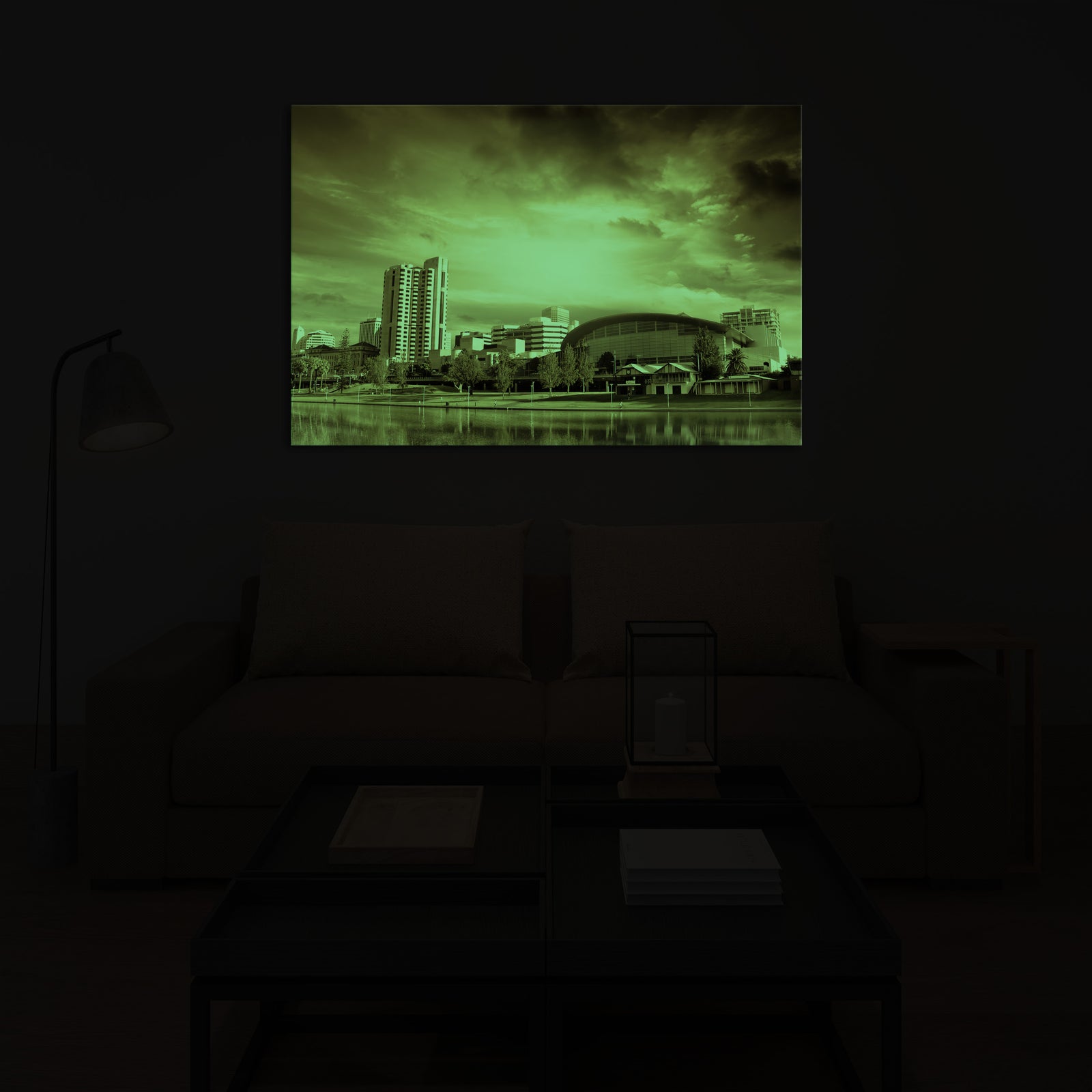 Cities No. 018, glowing in a room at night