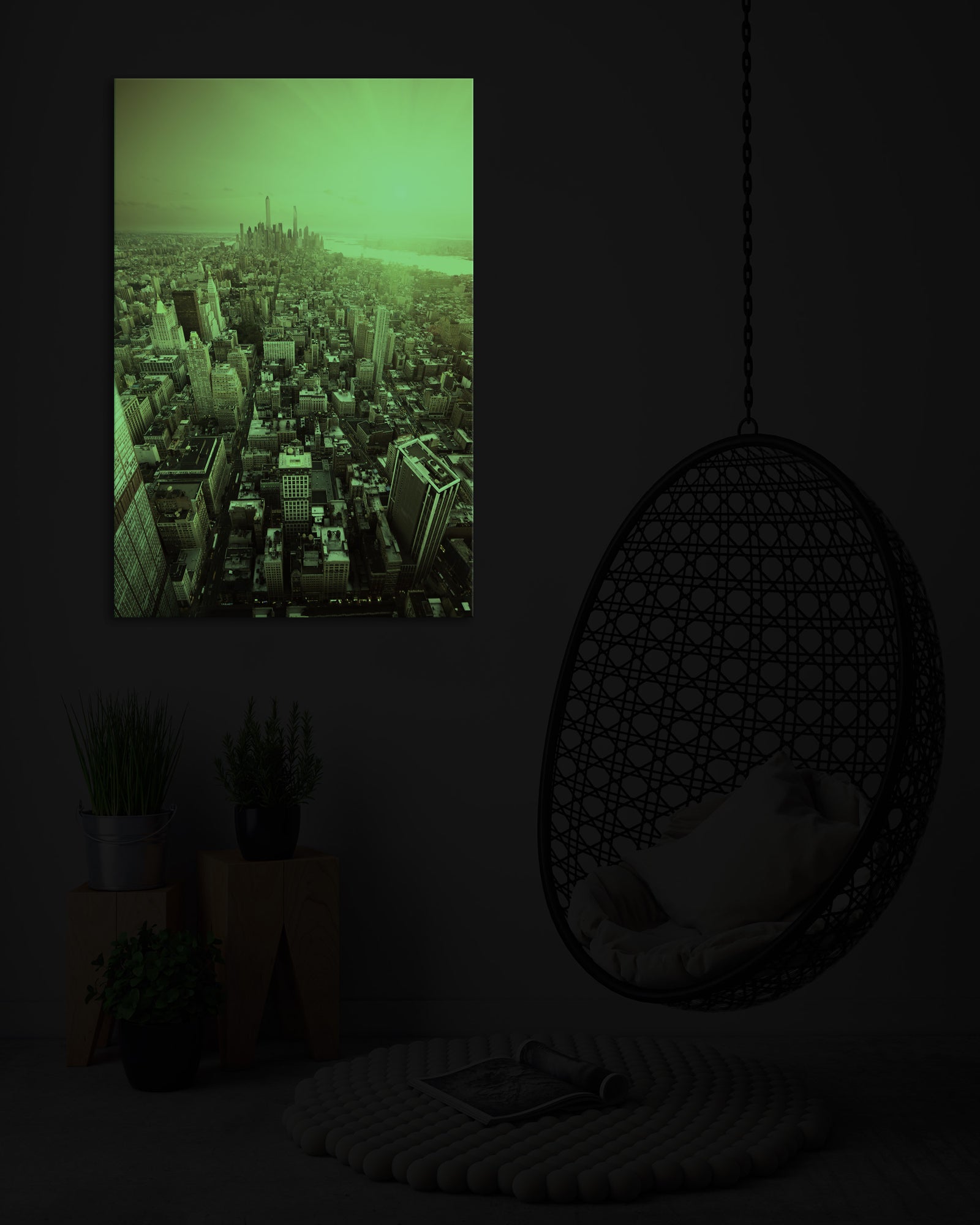 Cities No. 019, glowing in a room at night