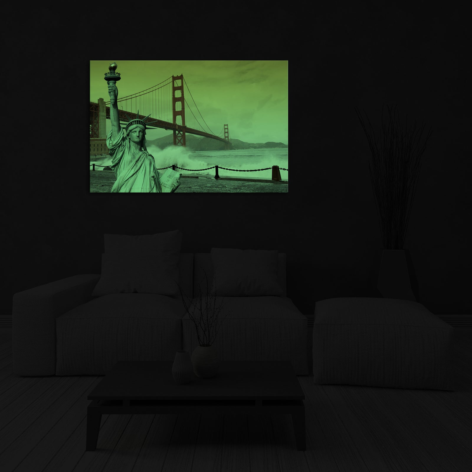 Cities No. 020, glowing in a room at night
