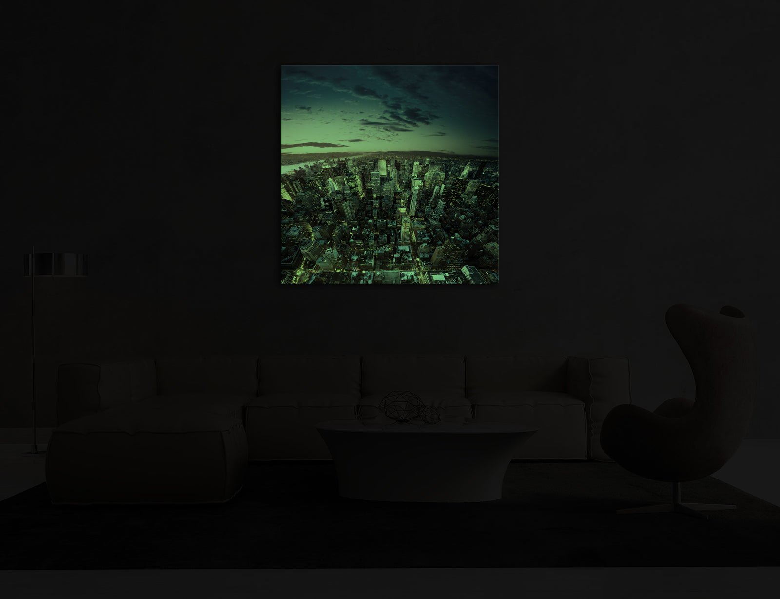 Cities No. 023, glowing in a room at night
