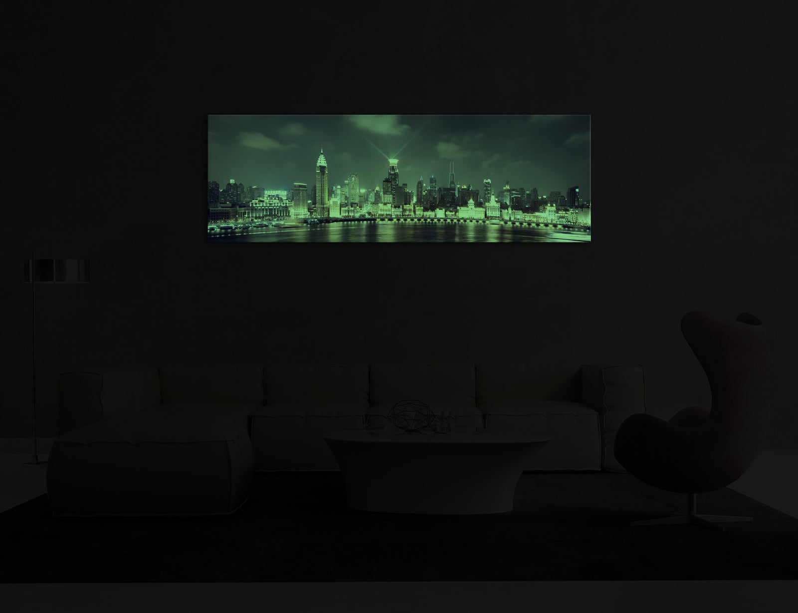 Cities No. 024, glowing in a room at night