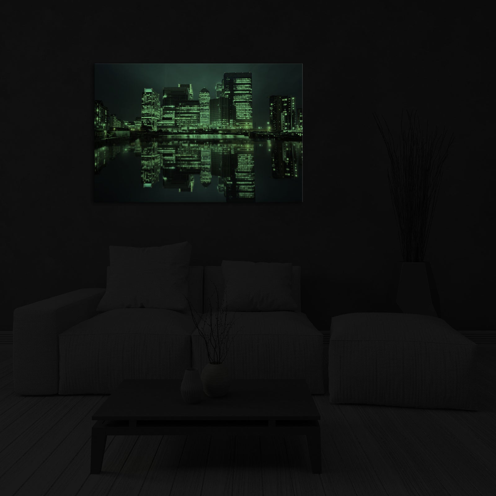 Cities No. 025, glowing in a room at night