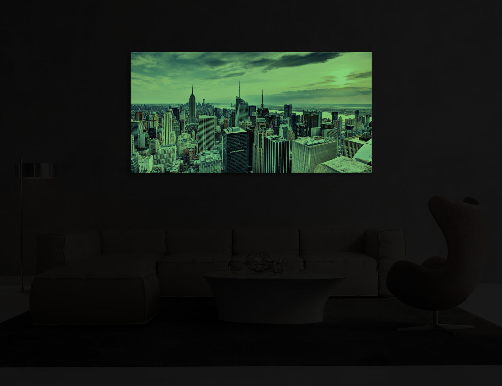 Cities No. 026, glowing in a room at night
