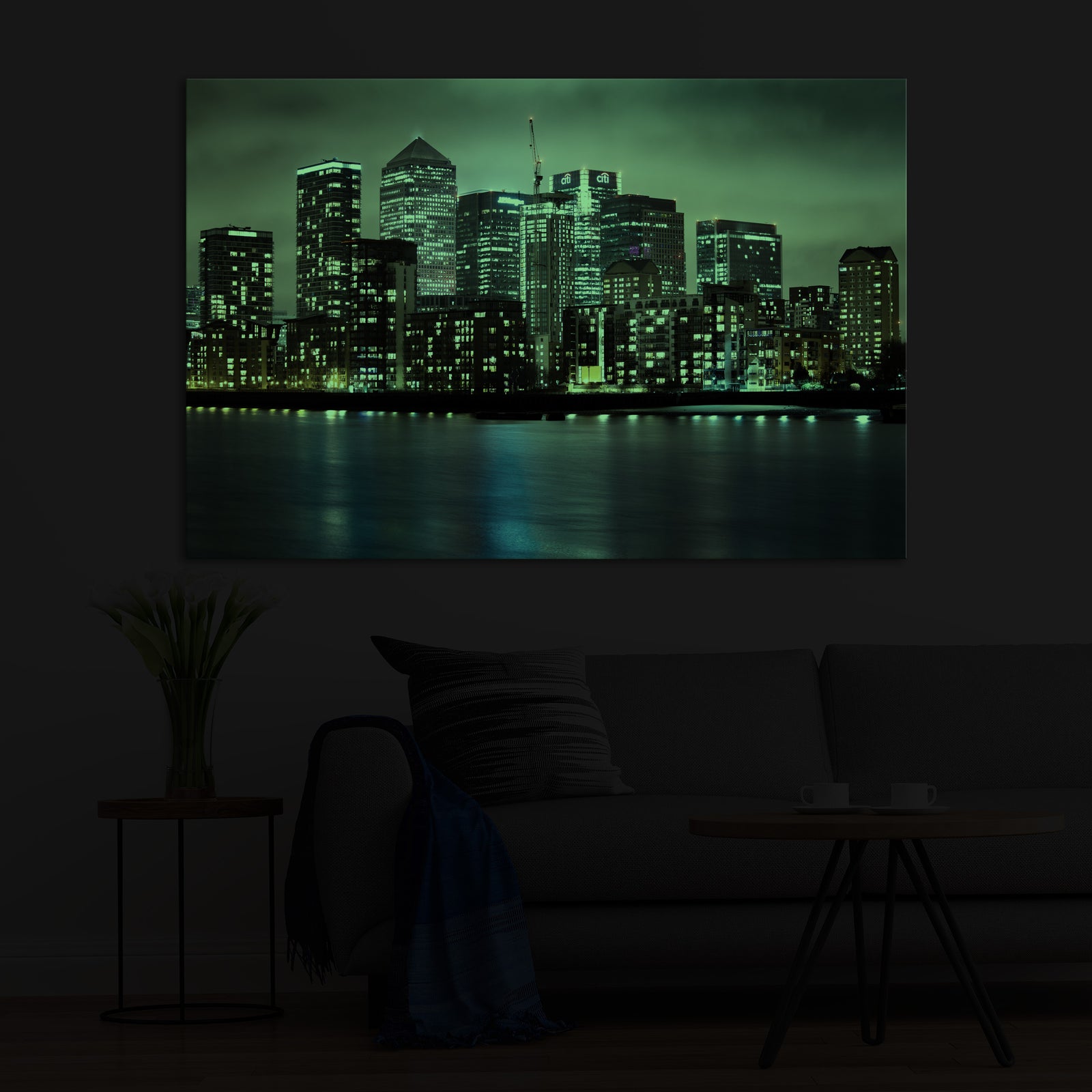 Cities No. 027, glowing in a room at night