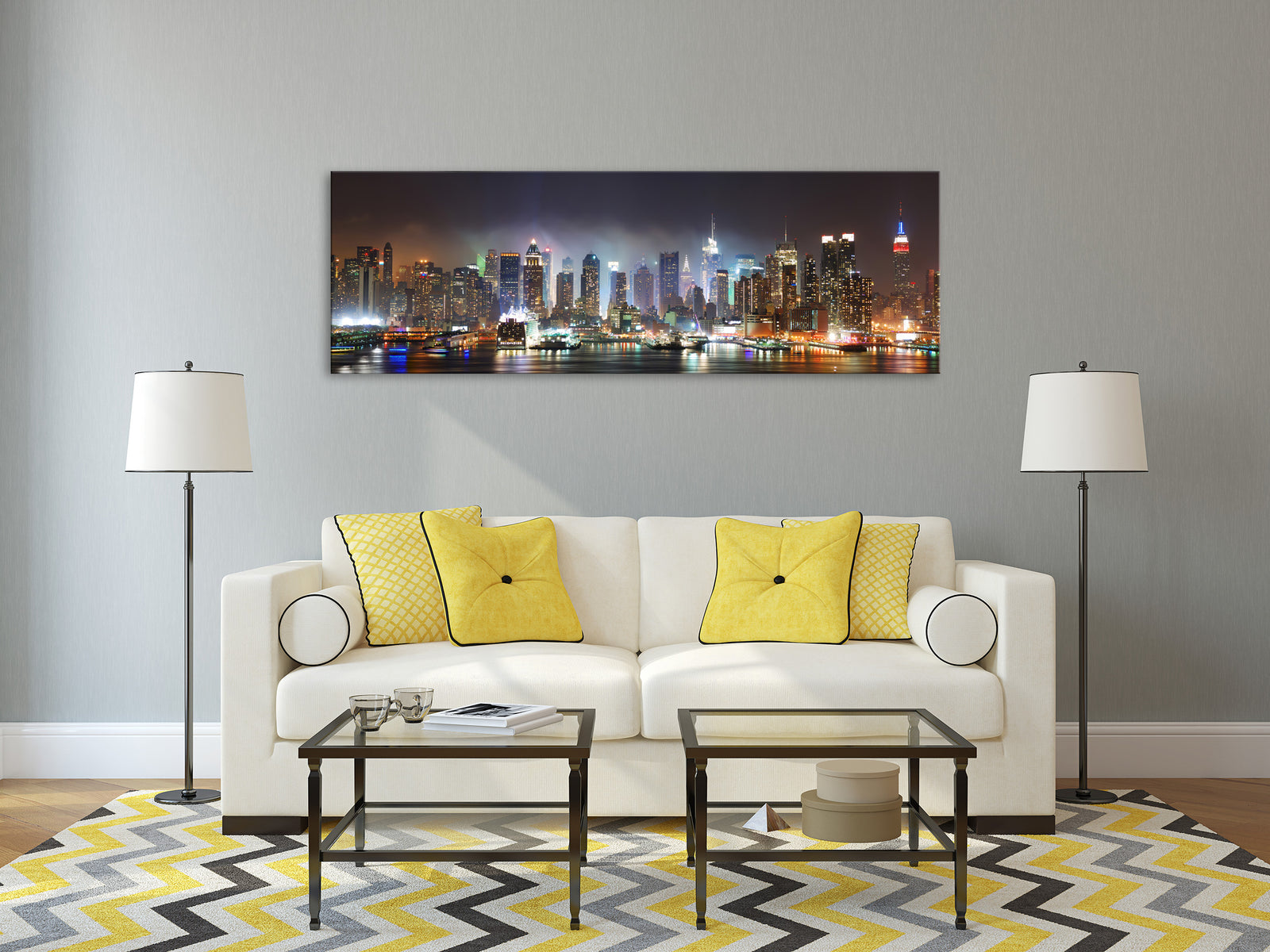 Cities No. 028, shown framed in a room by day