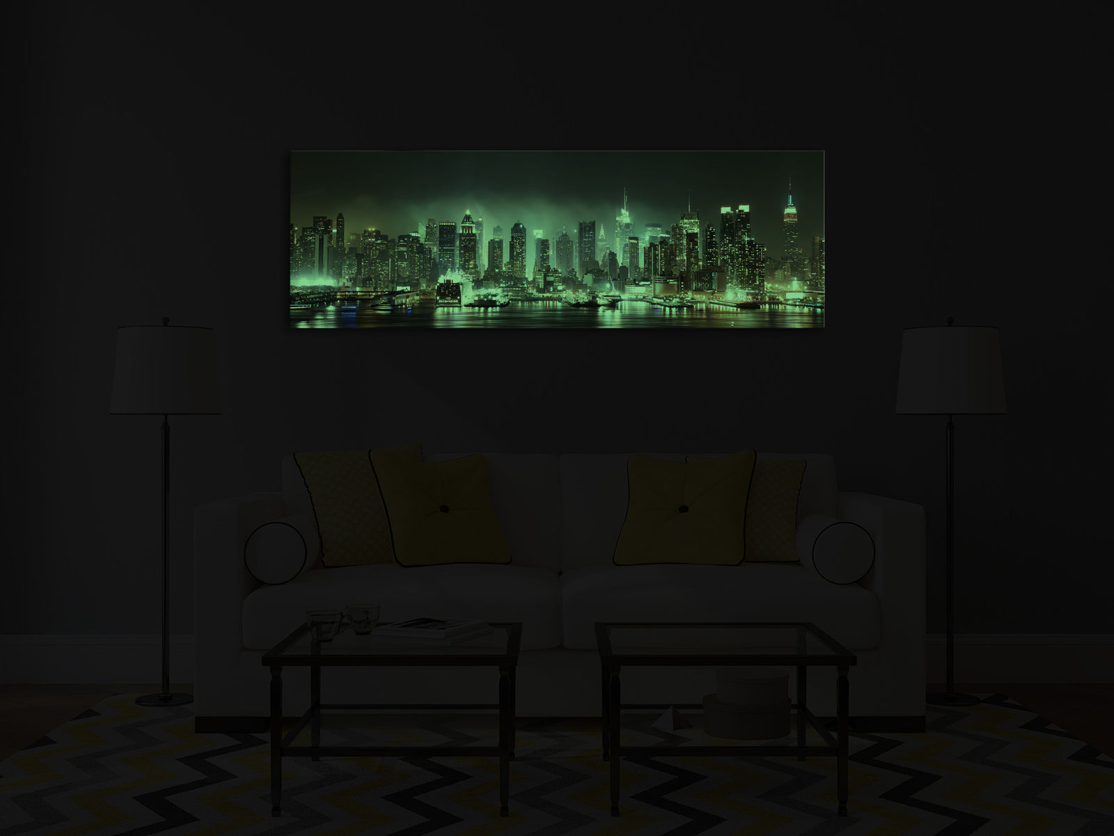 Cities No. 028, glowing in a room at night