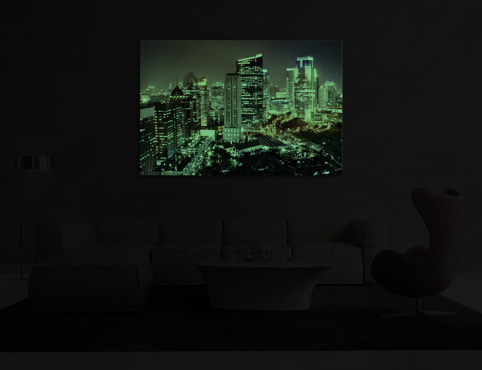 Cities No. 029, glowing in a room at night