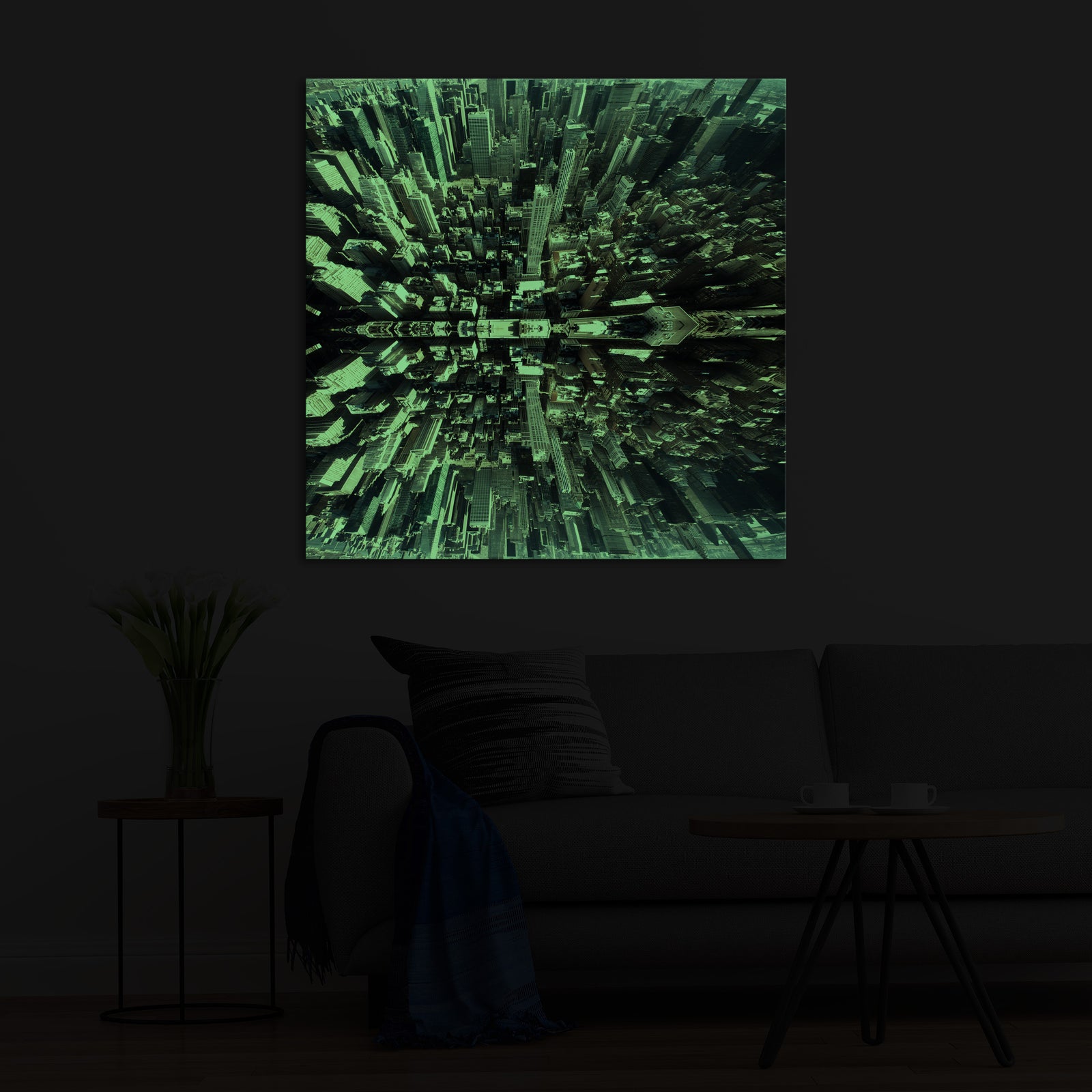 Cities No. 034, glowing in a room at night