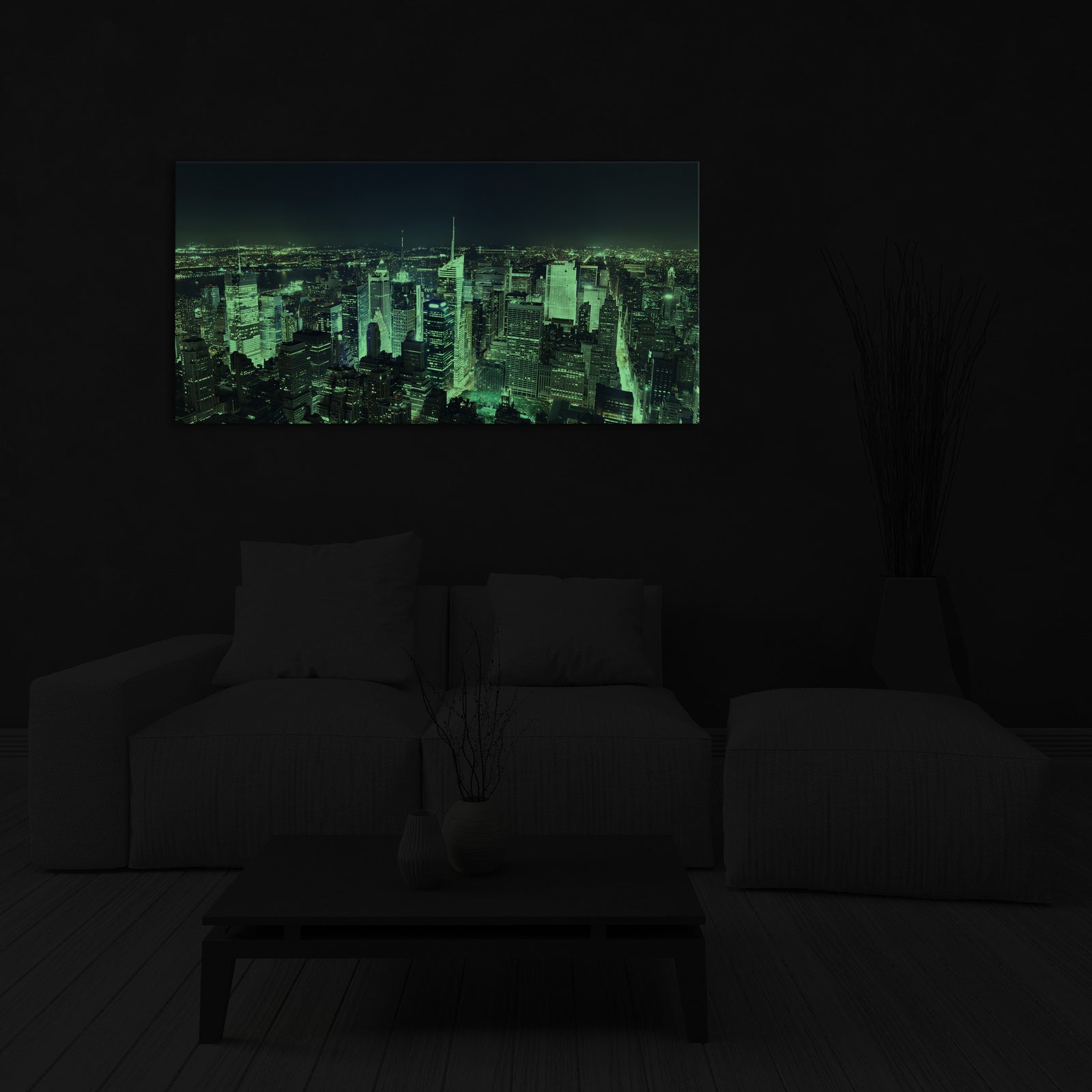 Cities No. 035, glowing in a room at night