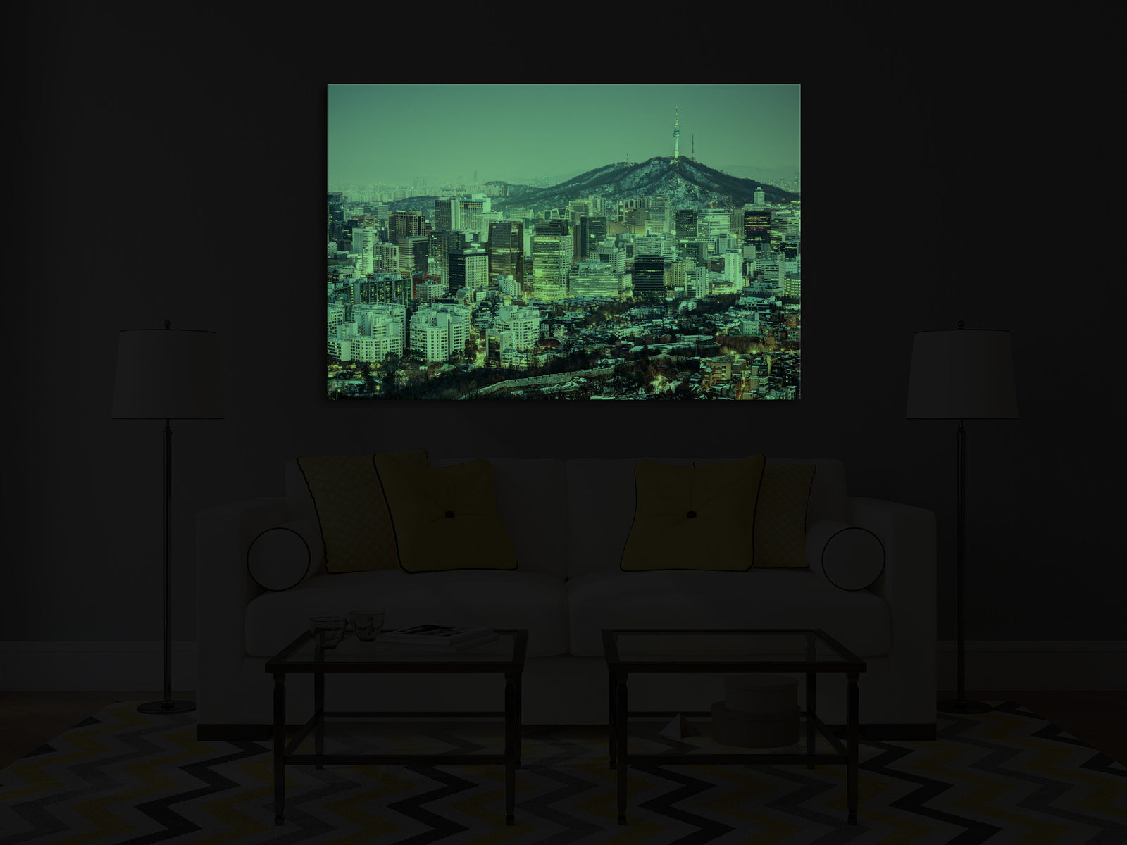 Cities No. 038, glowing in a room at night