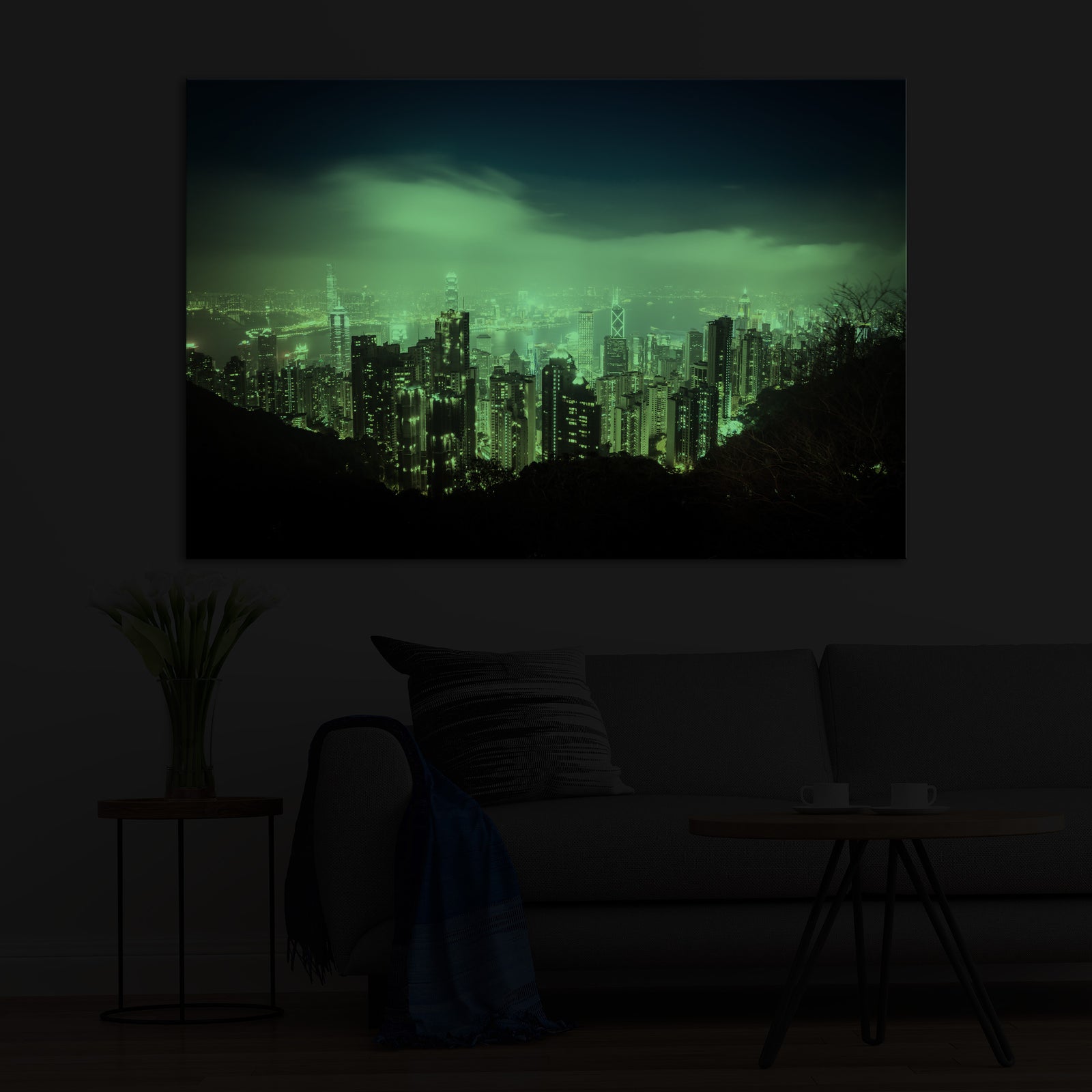 Cities No. 039, glowing in a room at night