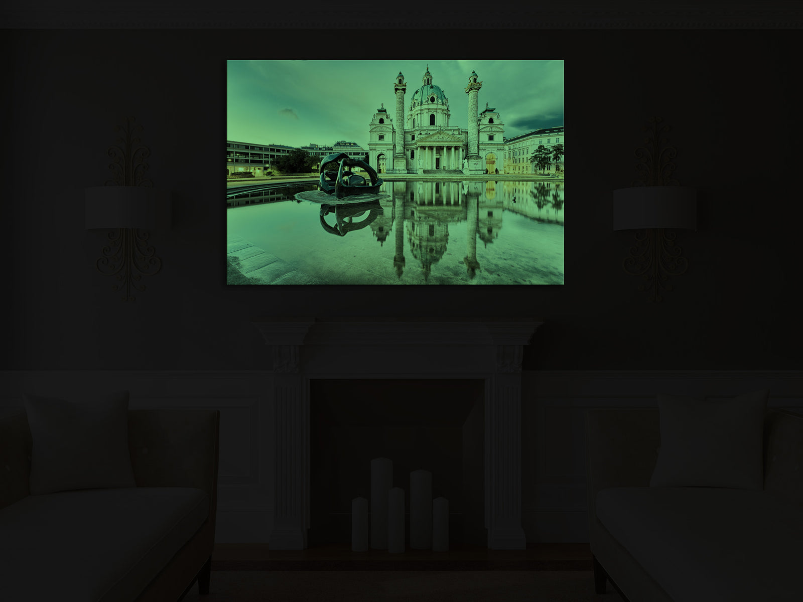 Cities No. 040, glowing in a room at night