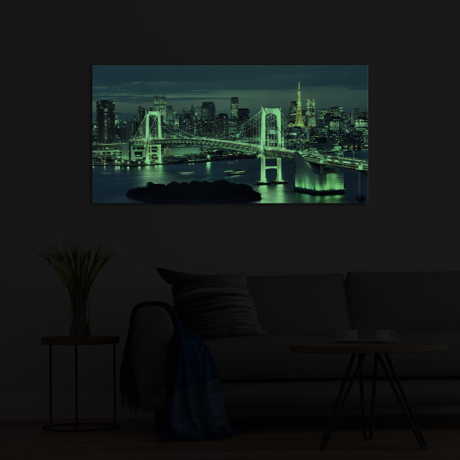 Cities No. 044, glowing in a room at night