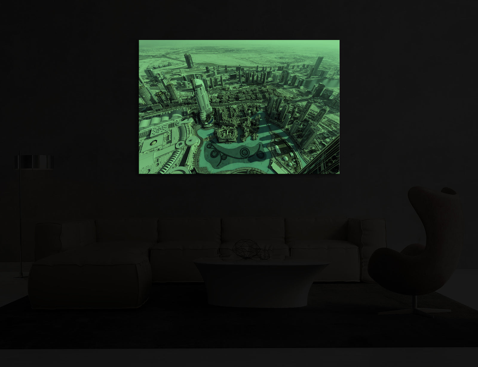 Cities No. 045, glowing in a room at night