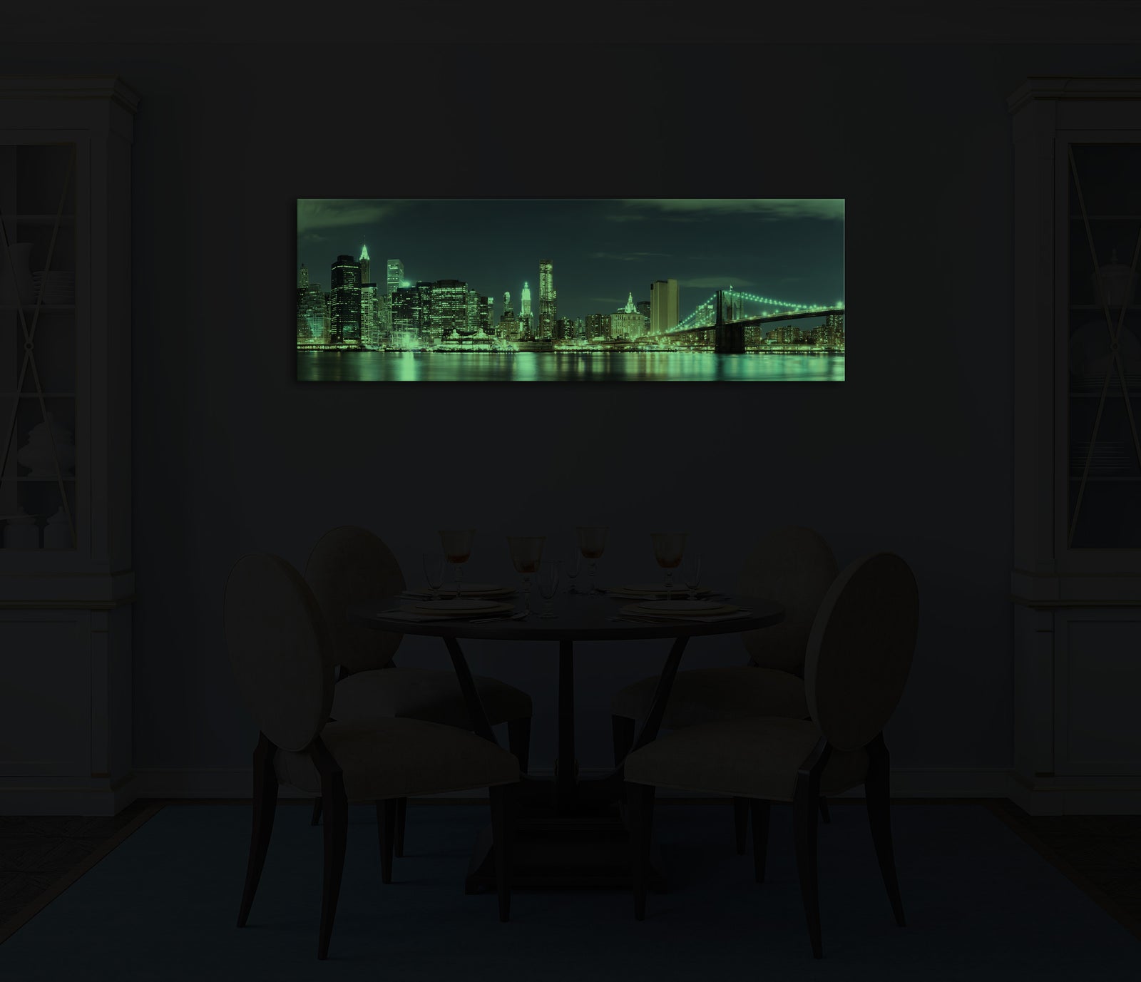 Cities No. 046, glowing in a room at night