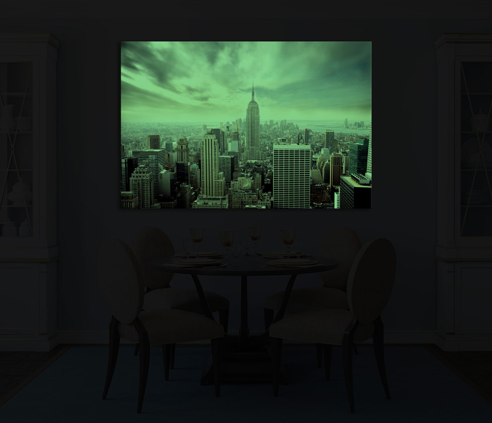 Cities No. 047, glowing in a room at night
