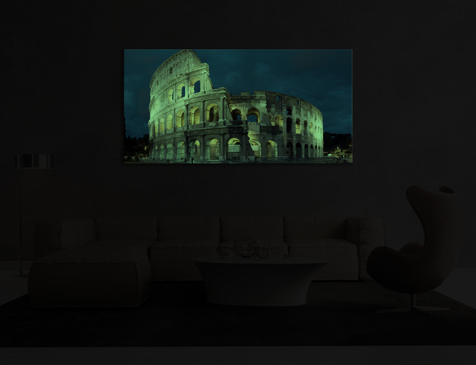 Cities No. 048, glowing in a room at night