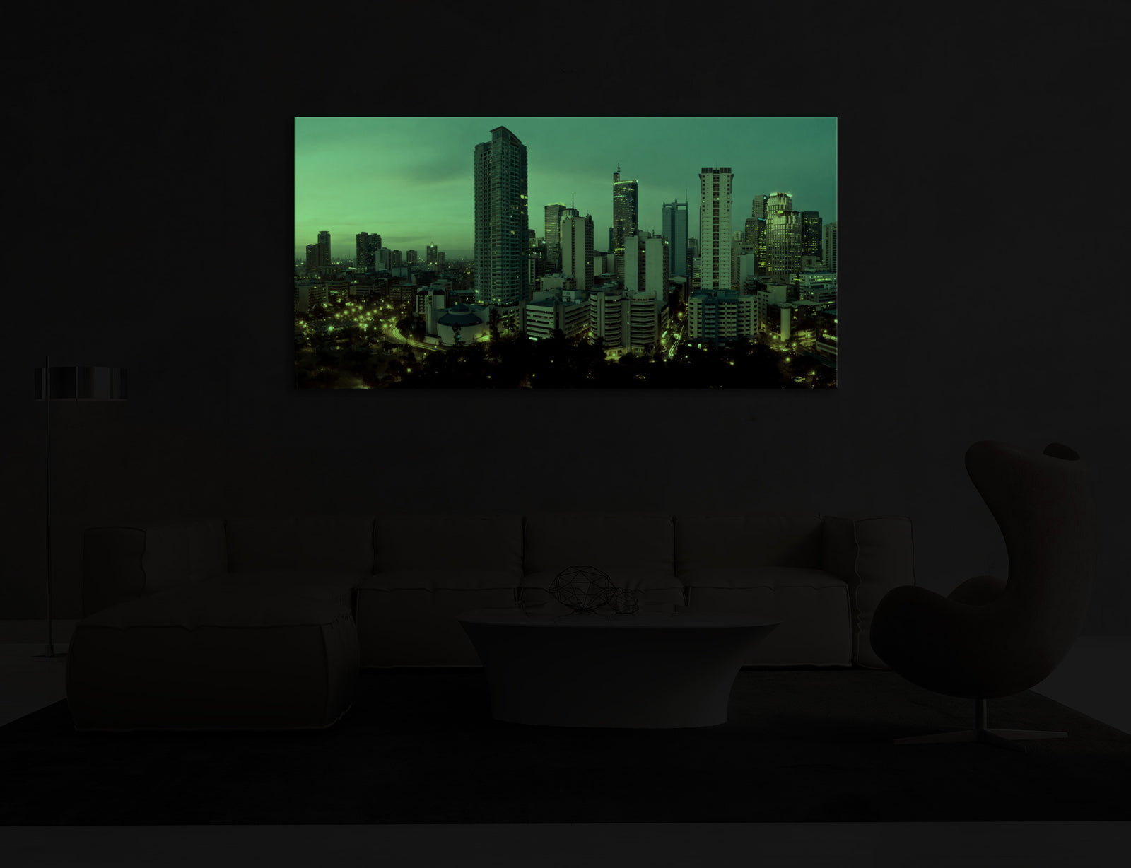 Cities No. 049, glowing in a room at night
