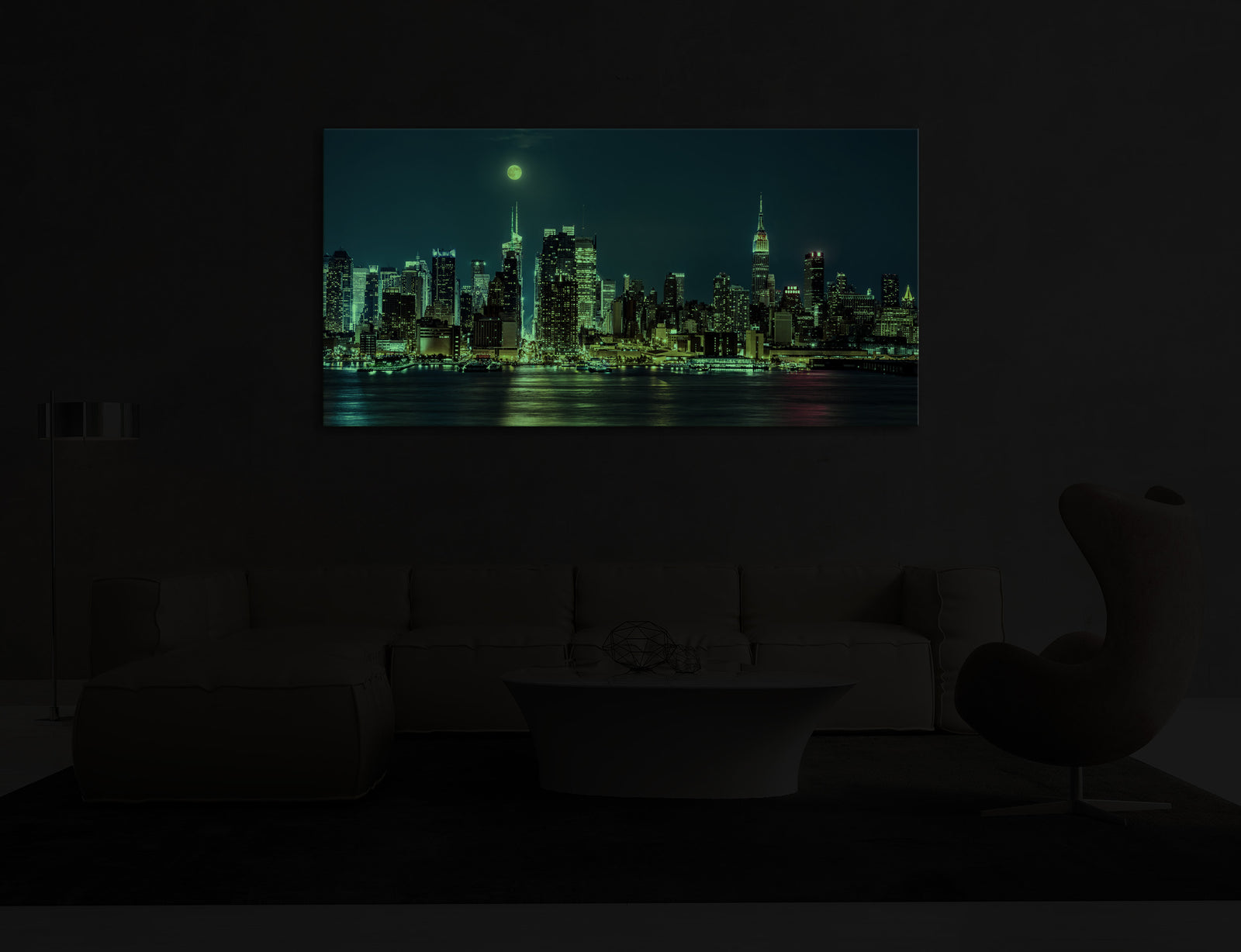 Cities No. 050, glowing in a room at night