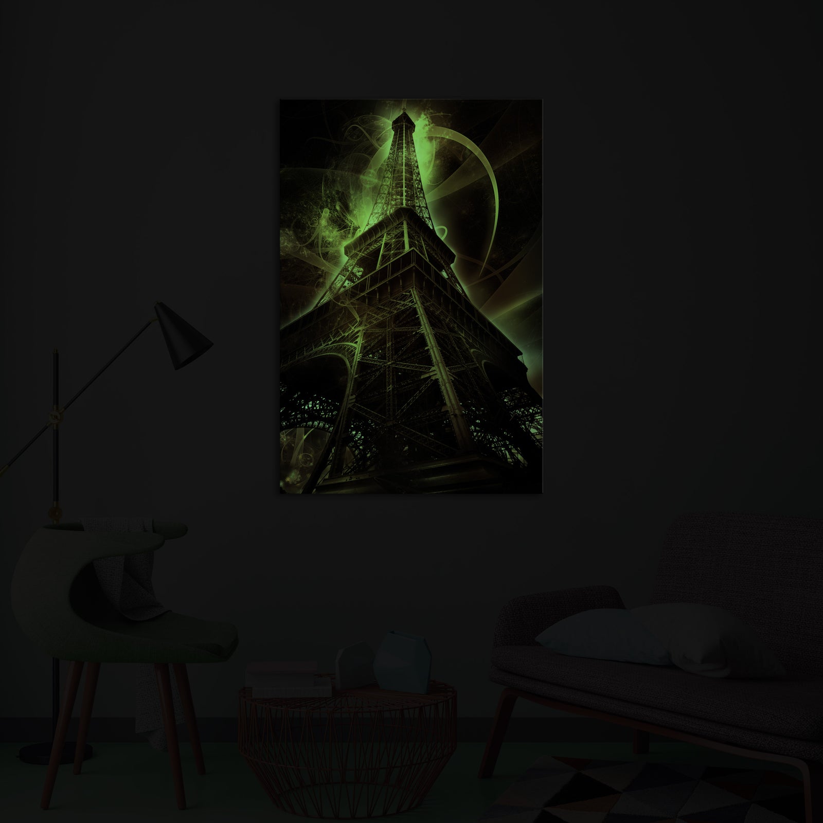 Cities No. 052, glowing in a room at night