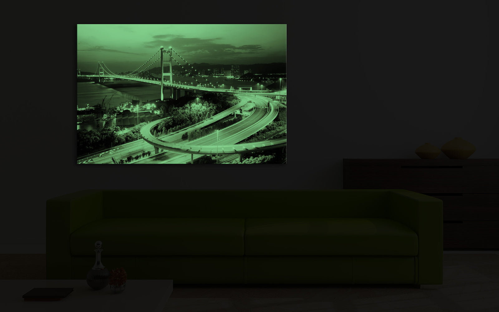 Cities No. 057, glowing in a room at night
