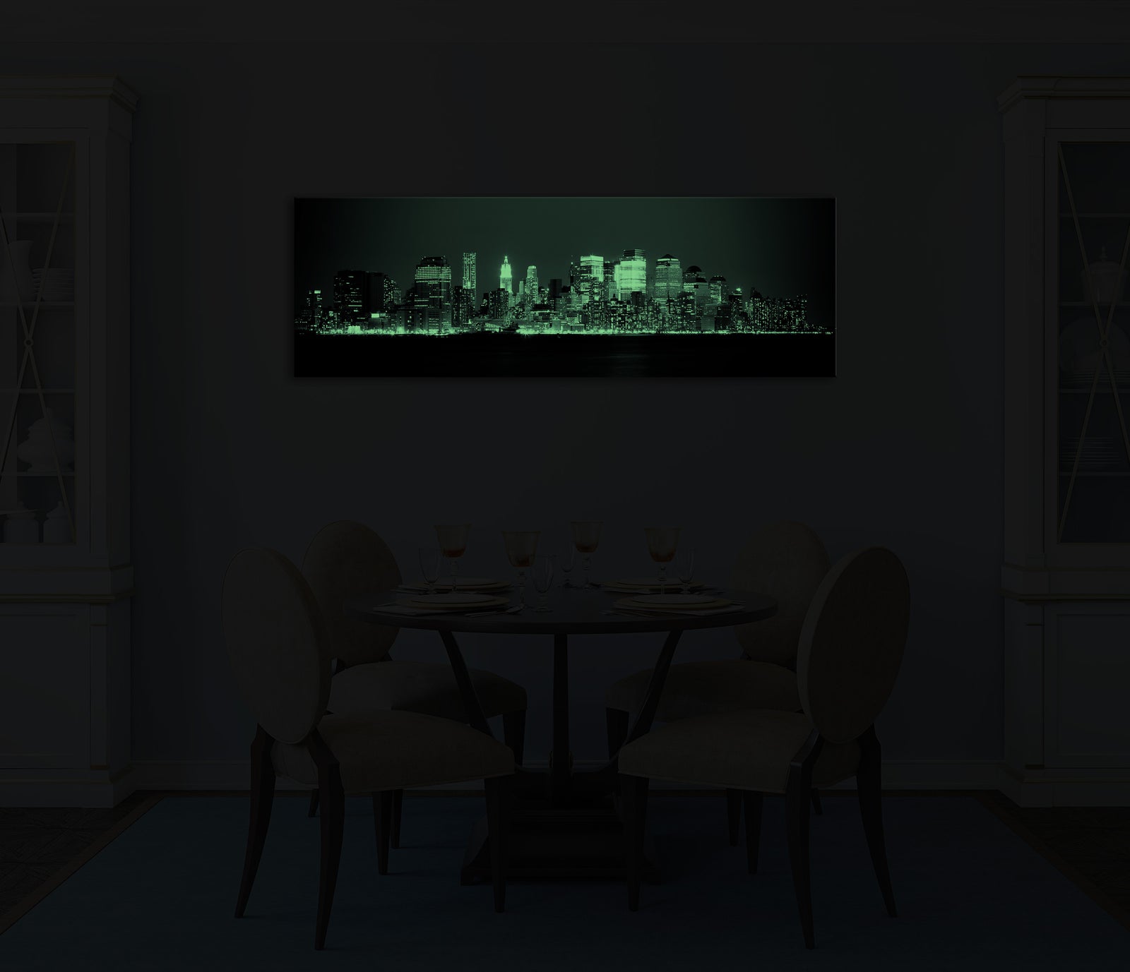 Cities No. 058, glowing in a room at night