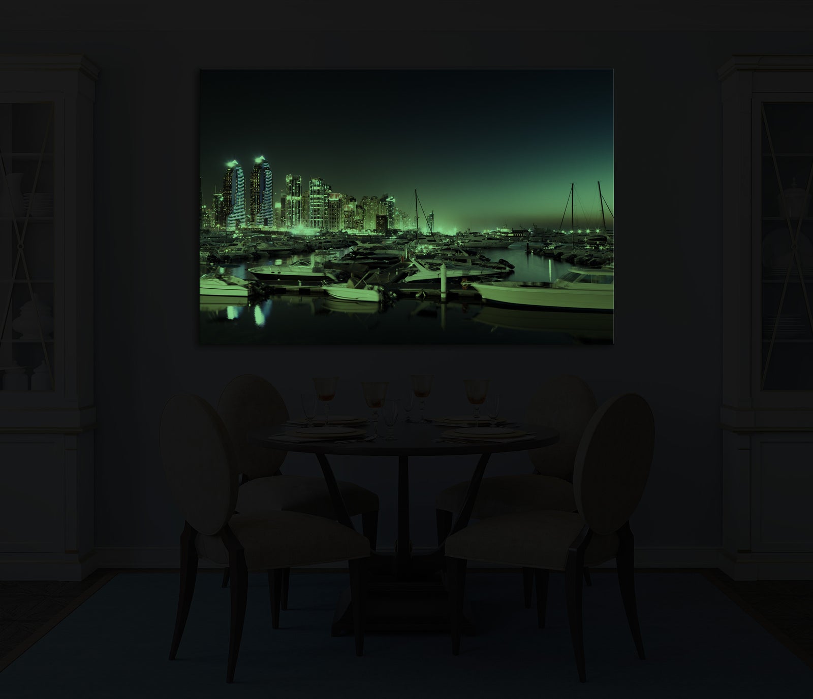 Cities No. 059, glowing in a room at night