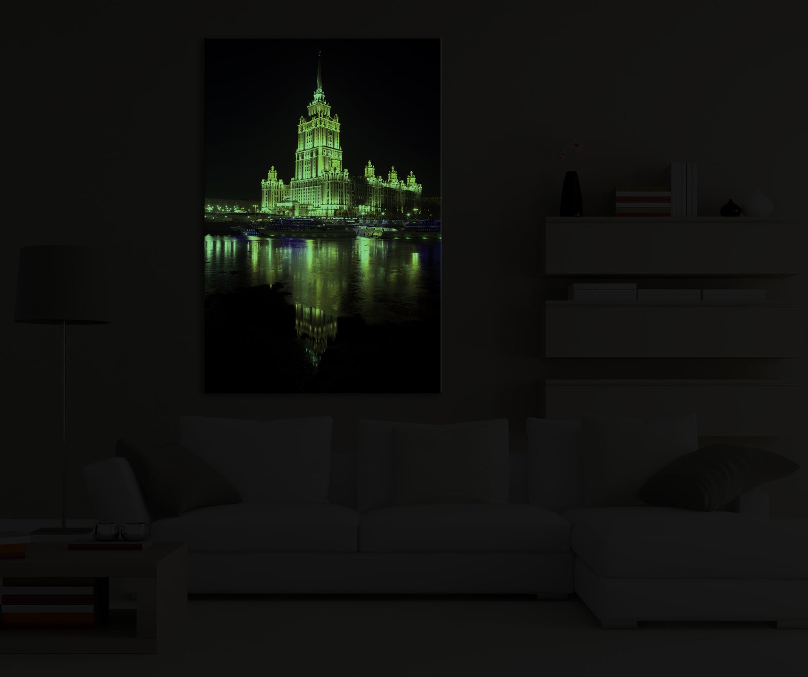 Cities No. 060, glowing in a room at night