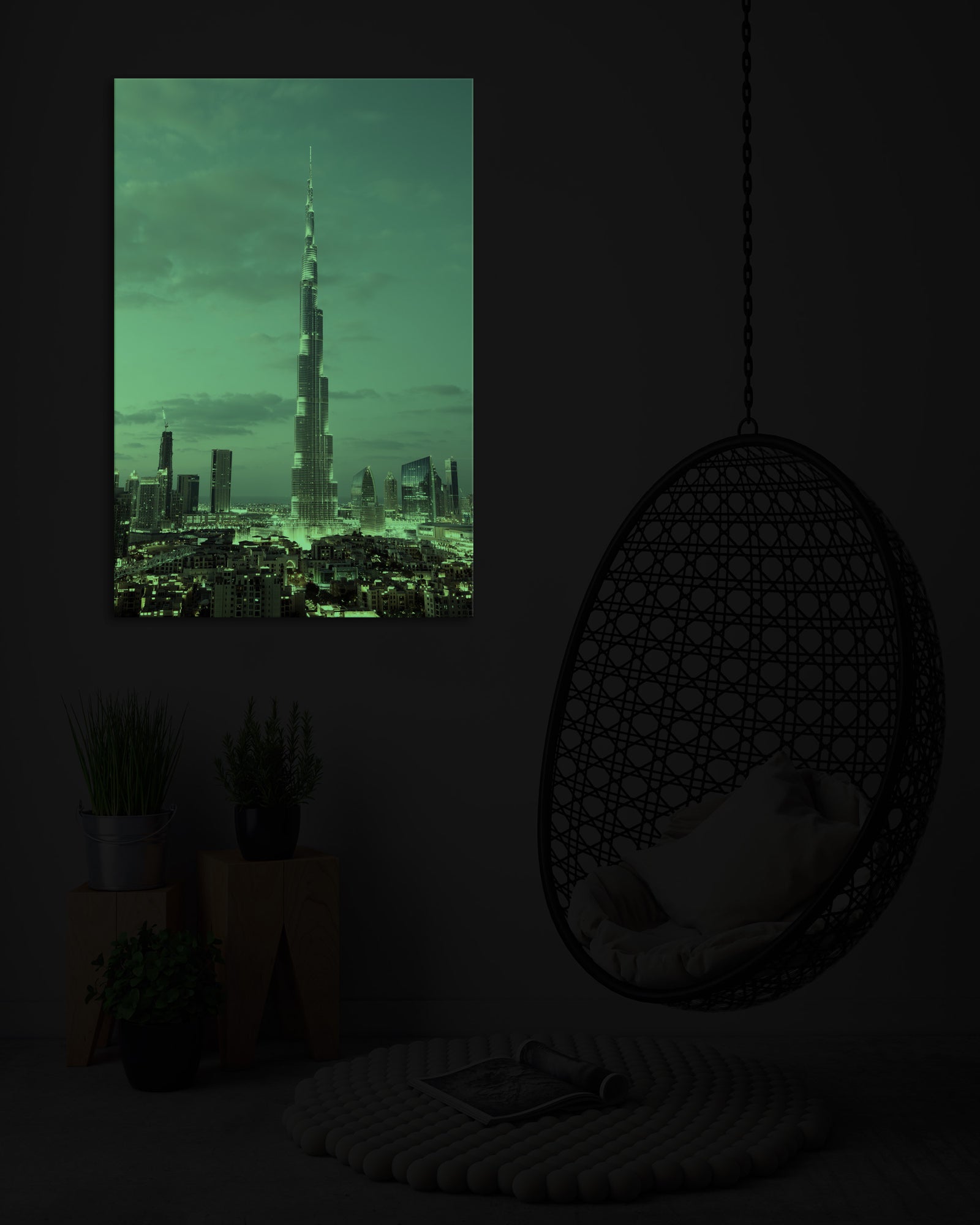 Cities No. 063, glowing in a room at night